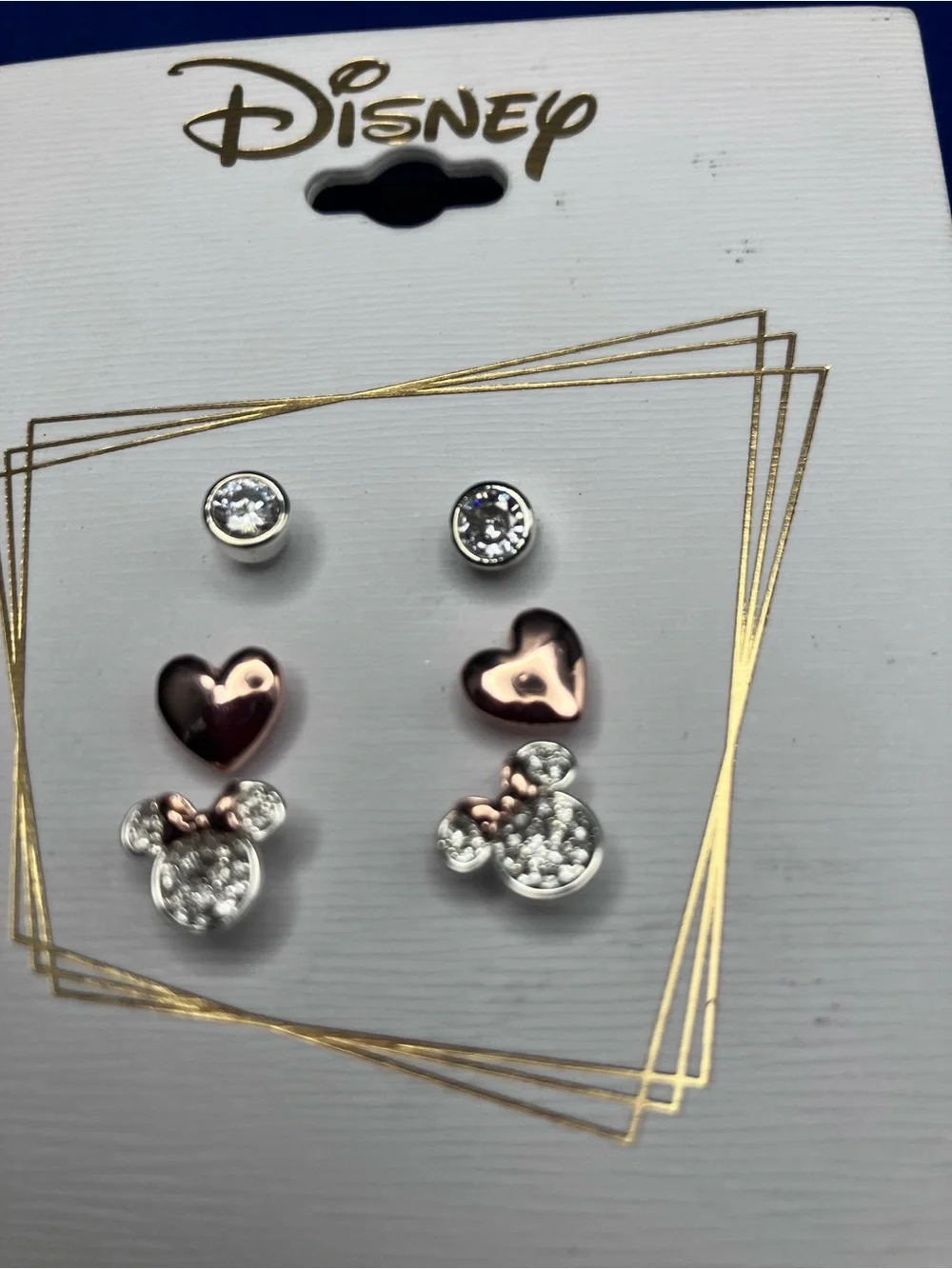Disney Rose Gold and Clear Cubic Zirconia Stud Earring Trio